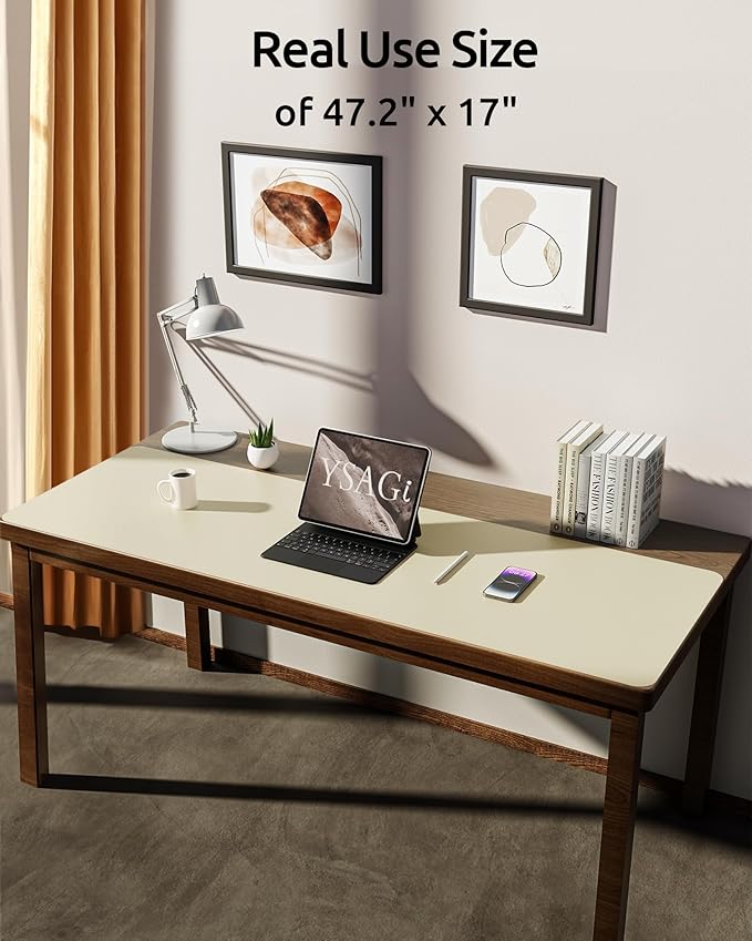 YSAGi Leather Desk Protector, Office Mat, Large Mouse Mat, Non-Slip PU Leather Blotter, Laptop Pad, Waterproof Writing Pad for Office and Home (Cream, 47" x 17")
