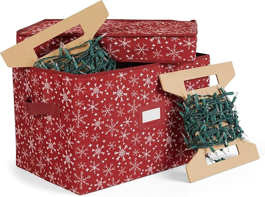Covermates Keepsakes Christmas Light Storage Box - Carrying Handles, Sturdy Interior Walls - Holiday Storage, Red Snowflake
