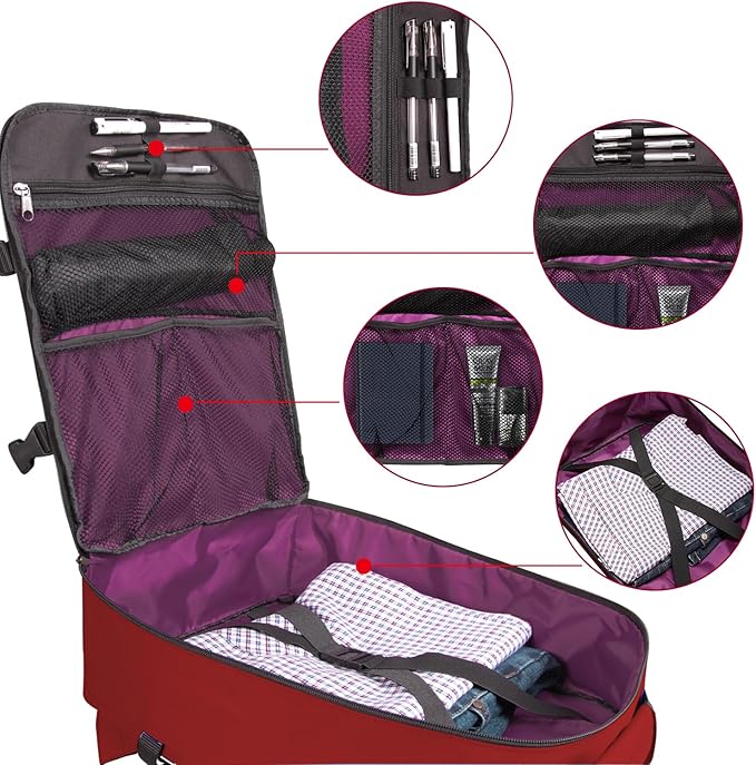 Lightweight Under-seat Backpack for Clothes Travel Overnight Women Men, 15.6 Laptop Minimalist Backpack, Stylish and Casual, Red