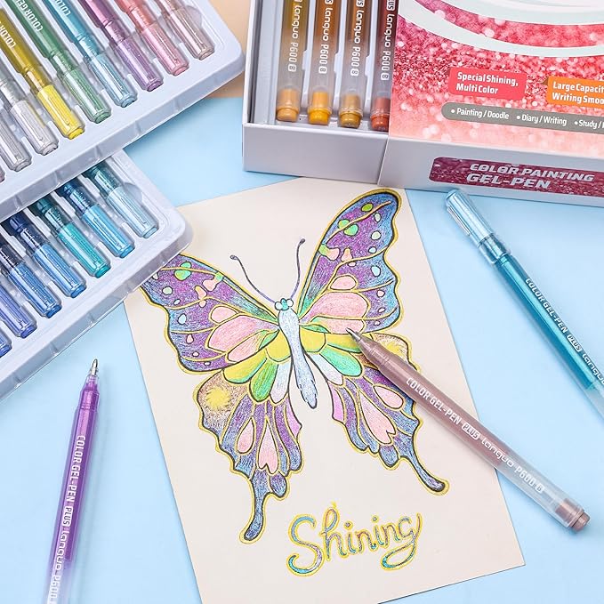 Glitter Gel Pens, 36 Pack Colored Pens for Black Paper & White Paper, 1.0mm Point Pens, Large Capacity Ink Pens for Coloring, Writing, Drawing, Journaling, Note Taking, School, Office, Home