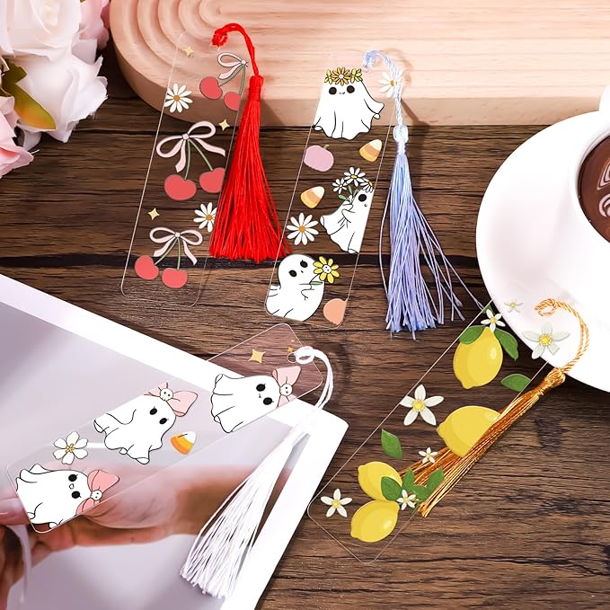 Luvsweeets Fruit UV DTF Bookmark Wraps - 16 Sheets Cute UV DTF Decals for Acrylic Bookmarks Ghost Butterfly Strawberry Flower UVDTF Decals DIY Blank Bookmarks Rub on Transfers Stickers for Book Lover