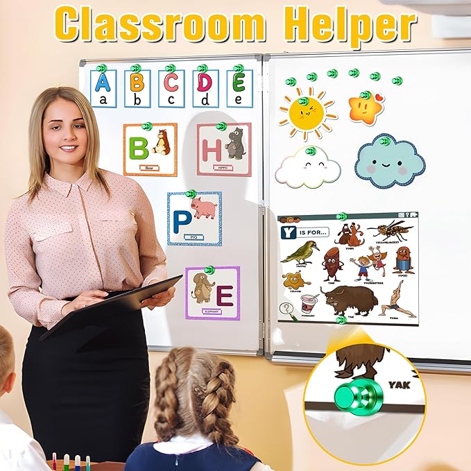 VNDUEEY 16 Pack Green Fridge Magnets, Strong Magnets for Whiteboard, Dry Erase Magnet, Small Magnet for Kitchen, Office, School, Locker, Map Decorative