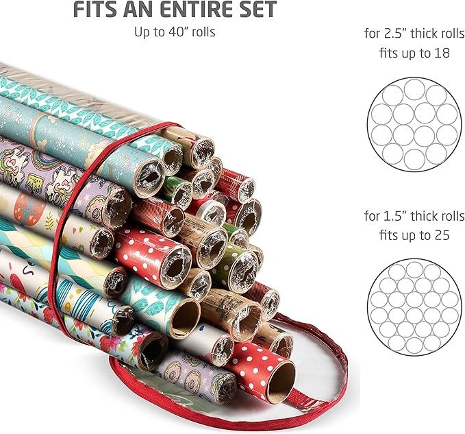 ZOBER Wrapping Paper Storage Containers - 40 Inch Gift Wrapping Organizer Storage - Fits 25 Standard Rolls of Wrapping Paper - Waterproof