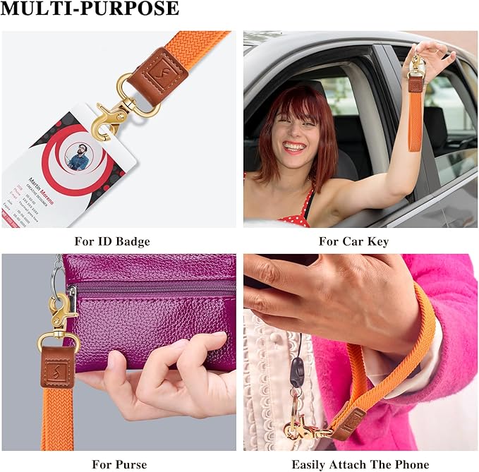 Fishent Stretchy Wristlet Keychain,Braided Cute Wrist Lanyards for Keys, Key Chain Holder for Women Men, Wrist Strap Keychain for Car Keys Phone Camera Wallet ID Badges Card (Orange)