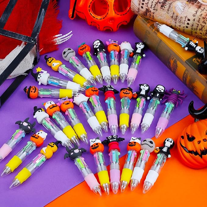CZWZ 30Pcs Mini Multicolor Pens in One 4-in-1 Cute Pens Bulk for Kids, Ballpoint Pen for Birthdays and Children's Parties, Fun Gifts Assorted Ink Kawaii Pen(Halloween)