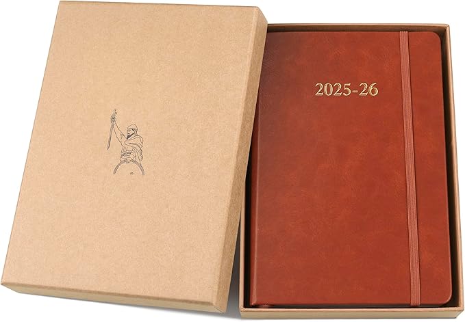 Wykeham's Executive 2025-26 Daily Journal Planner – Customization Available – Mid-Year Academic Diary (Brown, 8.5"×5.5")