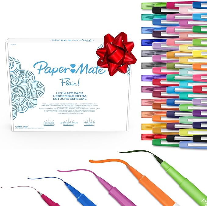 Paper Mate Flair Felt Tip Pens Ultimate Pack, Features 5 Different Types of Pens, Assorted Colors, 60 Count - Creative Fun, Classroom Essentials, Teacher Supplies, Arts & Crafts