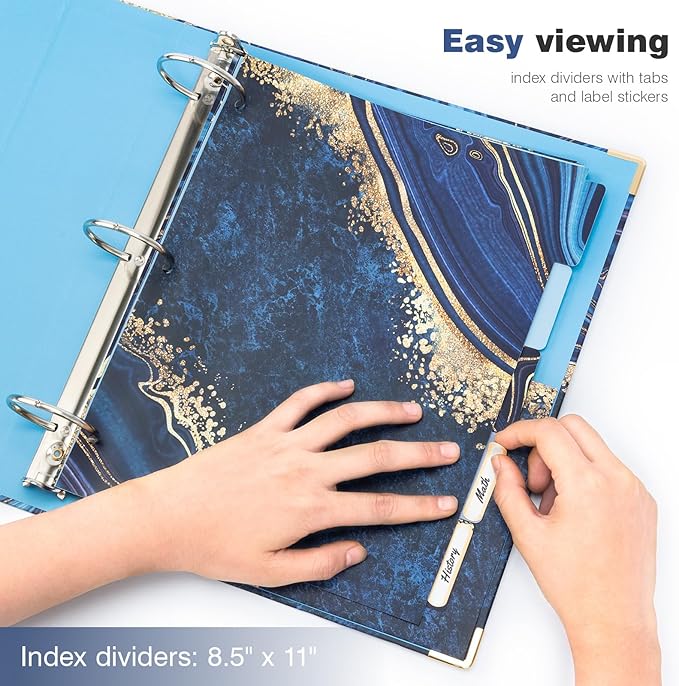 Ospelelf 3 Ring Binder, 2 Inch Letter Size (11" x 8.5") with 5 Tab Dividers, File Folder Labels and Low Profile Clipboards, Blue Marble Binder for School and Office Supplies