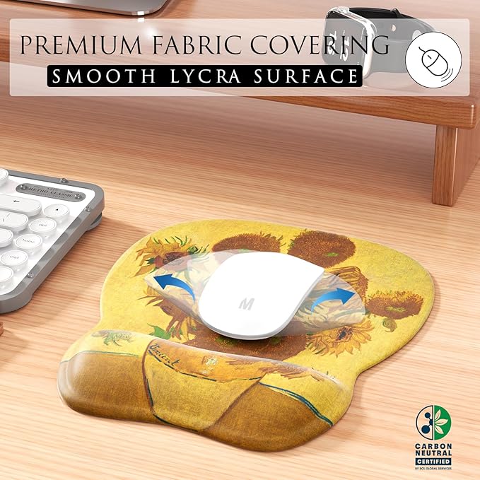 MROCO Ergonomic Mouse Pad with Gel Wrist Rest, Comfortable Mousepad with Smooth Wrist Support Surface and Non-Slip PU Base for Pain Relief, Computer, Laptop, Office & Home, 9.4 x 8.1 in, Sunflower