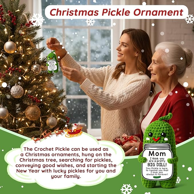 MAMAGIFTREE Birthday Gifts Christmas for Mom from Daughter or Son, I Love You Best Mom Ever Gift Funny Crochet Pickle Plush, Cute Handmade Mom Present, Unique Stocking Stuffer for Mama, Mother in Law