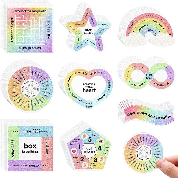 Libima 72 Pieces Anxiety Sensory Stickers Anxiety Textured Stickers Fidget Stickers Mindfulness Sticker School Counselor Supplies Adult Sensory Items Anxiety Relief, 9 Styles(Rainbow Color)
