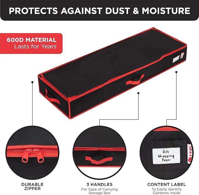 Premium Wrapping Paper Storage Container -Durable Material 600D tear-proof - Fits up to 27 Paper Rolls -Extra Pockets for Ribbons & Bows. Underbed Gift Wrap Organizer, Ideal for Holiday Christmas, etc (Black)