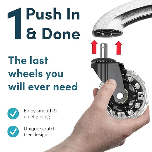 Lifelong Gaming Chair Wheels Replacement RGB Rubber Office Chair Casters for Carpet and Hardwood Floors, Set of 5, Heavy Duty Caster Wheels for Desk Chairs - Fits 98%