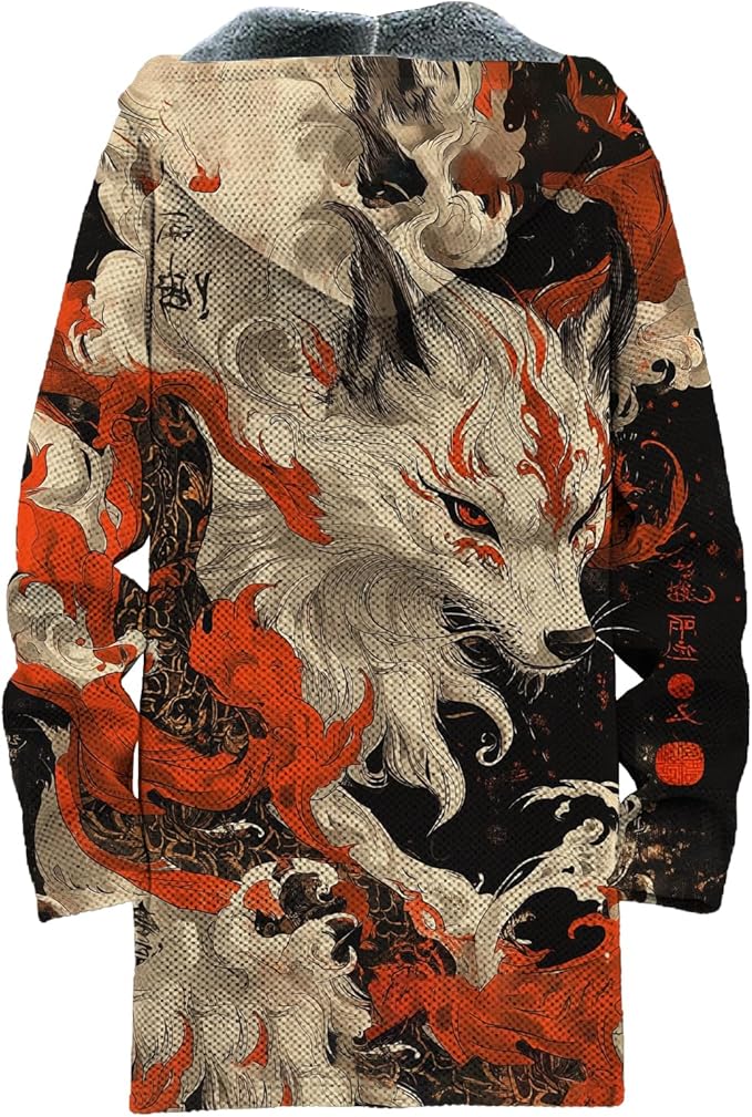 MARSVOVO Mens Cardigan Sweater Cool Graphic Lined Fleece Long Coat Zip With Pockets Fashion Coat Warm Fitted Jacket