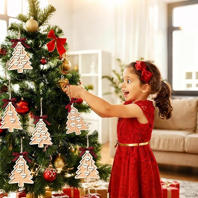 Personalized Christmas Ornaments with Name,Wooden Christmas Tree Ornaments 2025 with Custom Family Name for Kids Adults,Xmas Ornaments for Christmas Tree Gifts (03-Christmas Tree Ornaments)