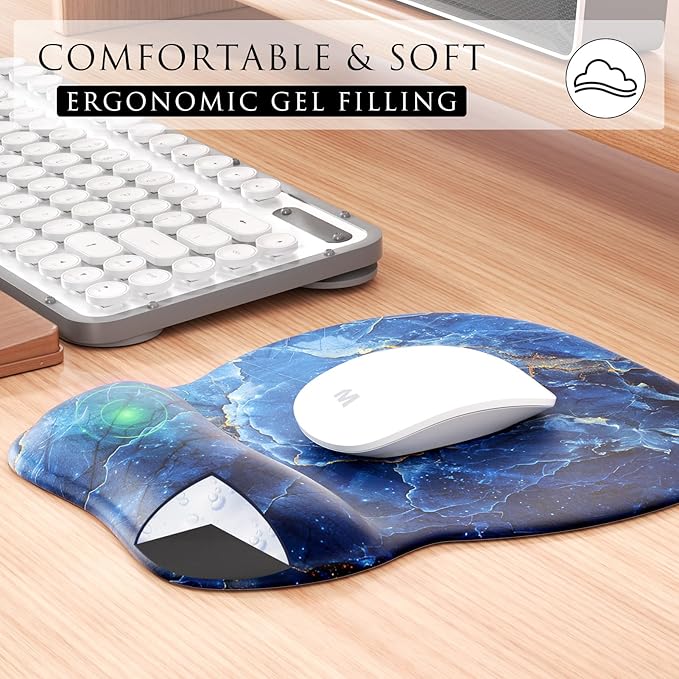 MROCO Ergonomic Mouse Pad with Gel Wrist Rest, Comfortable Mousepad with Smooth Wrist Support Surface and Non-Slip PU Base for Pain Relief, Computer, Laptop, Office & Home, 9.4 x 8.1 in, Ocean Marble