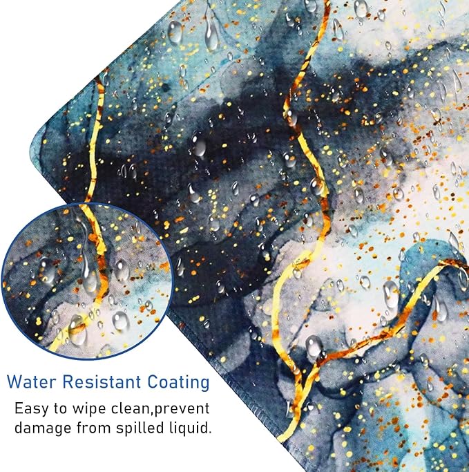 Large Gaming Mouse Pad with Stitched Edges, (31.5X15.7In) Durable Non-Slip Natural Rubber Base, Waterproof Computer Keyboard Pad Mat for Esports Pros/Gamer/Desktop/Office/Home- Marble Blue