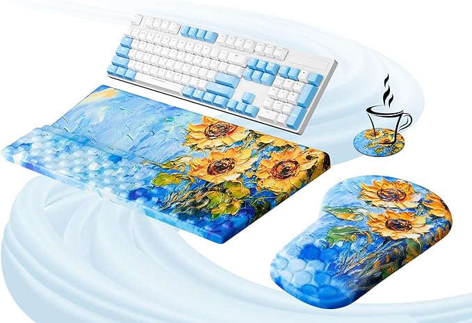 Ospelelf Ergonomic Mouse Pad and Keyboard Stand Wrist Rest Set, Memory Foam Comfort, Pain Relief for Typing, Office Desk Accessories, Sunflower