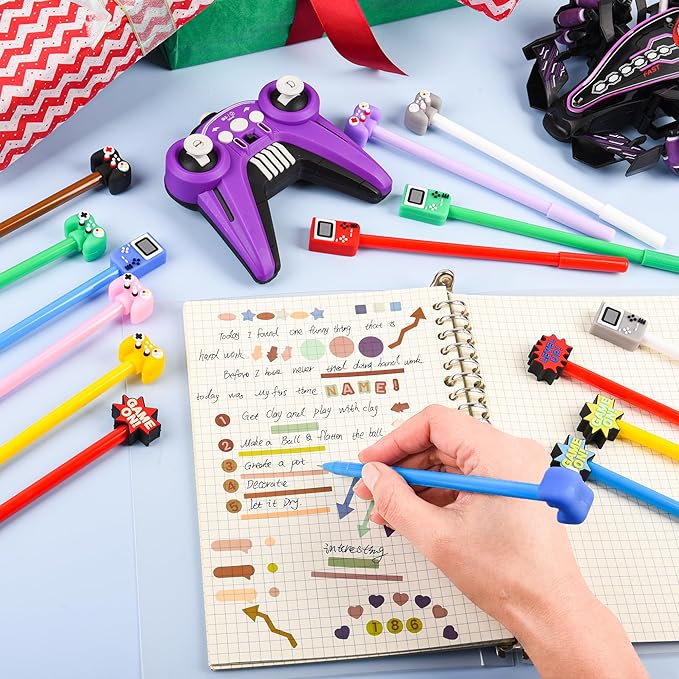 LiYiQ 25 Pcs Video Game Cartoon Cute Fun Pens for Kids Kawaii Games Handle Level Up Games Console Shape Gel Black Ink Pen Cute Video Game Pens for School Office Home Student Kids Present