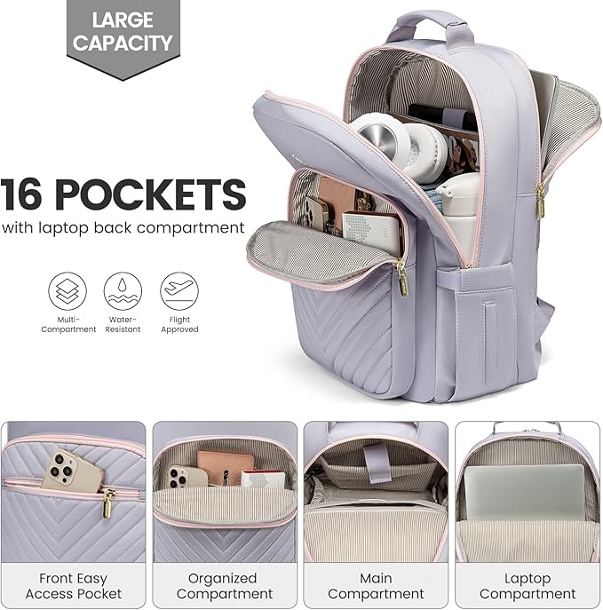 LOVEVOOK Laptop Backpack for Women 18.4 inch,Cute Womens Travel Backpack Purse,Professional Laptop Computer Bag,Waterproof Work Business College Teacher Bags Carry on Backpack with USB Port,Grey Pink