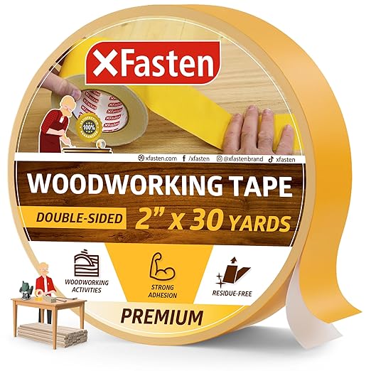 XFasten Double Sided Woodworking Tape 2 Inch x 90 Feet, Heavy Duty Residue-Free Double Sided Masking Tape for Router Templates, High Speed CNC Router, MDF Edge Banding, and Zero Clearance and Gap Cuts