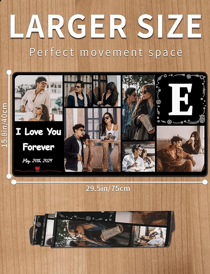 Mouse Pad Custom with Name and 7 Photos, Custom Mousepad 16*29.5in, Desk Mat for Keyboard Mouse, Desk Accessories, Gaming Desk Mat, Customized Gift for Men on Birthady Christams Anniversary