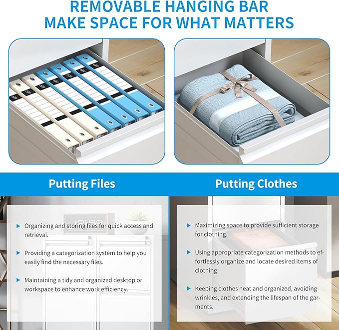 2 Drawer File Cabinet with Lock, Metal Vertical Filing Cabinet for Home Office, Narrow Locking Steel File Cabinets with Drawers, Storage for Legal/Letter/A4/F4, Easy Assemble (White)