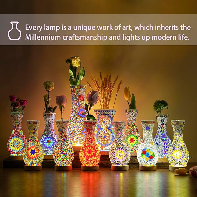 Elegant Turkish Moroccan Style Mosaic Table Lamp with USB Power and Colorful Glass Shade for Living Room