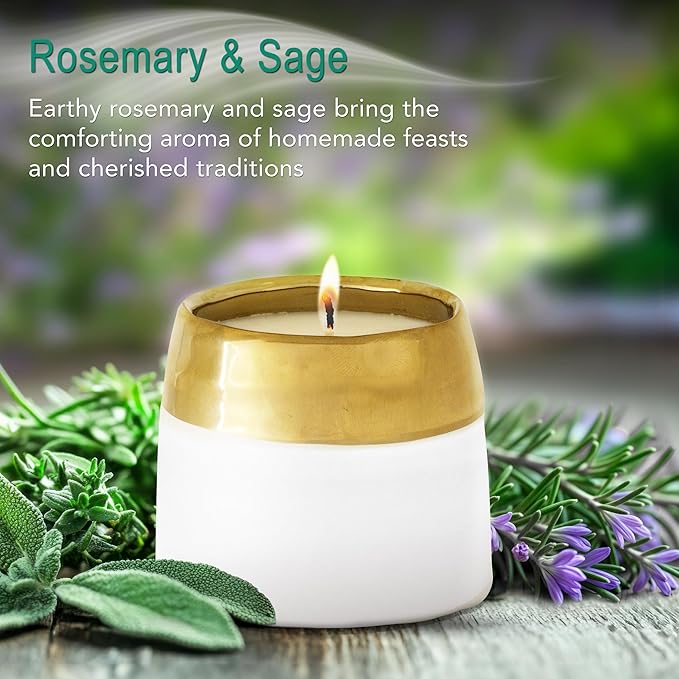 Hyggelight - The Growing Candle, Rosemary & Sage Scent, 10oz Ceramic Pot, Single Wick Aromatherapy Candles, 100% Soy for Women and Men, Clara