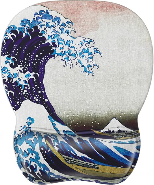 MROCO Ergonomic Mouse Pad with Gel Wrist Rest, Comfortable Mousepad with Smooth Wrist Support Surface and Non-Slip PU Base for Pain Relief, Computer, Laptop, Office & Home, 9.4 x 8.1 in, Great Wave