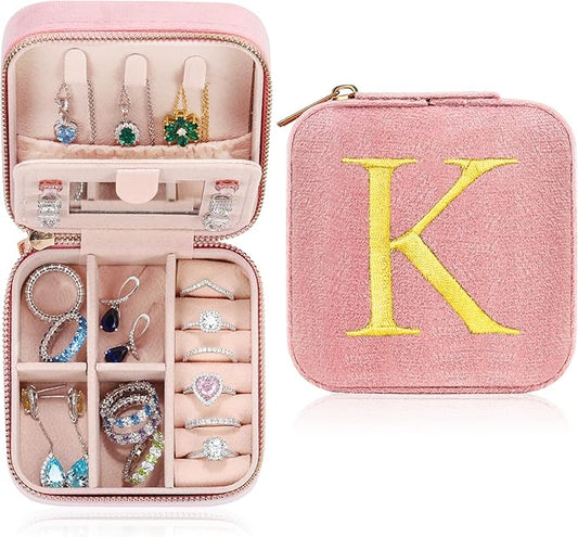 Parima Gifts for Her - Gifts for Women, Birthday Gifts for Women, Gifts for Her, Plush Velvet Pink Jewelry Box Travel Jewelry Case - Letter K, Pink