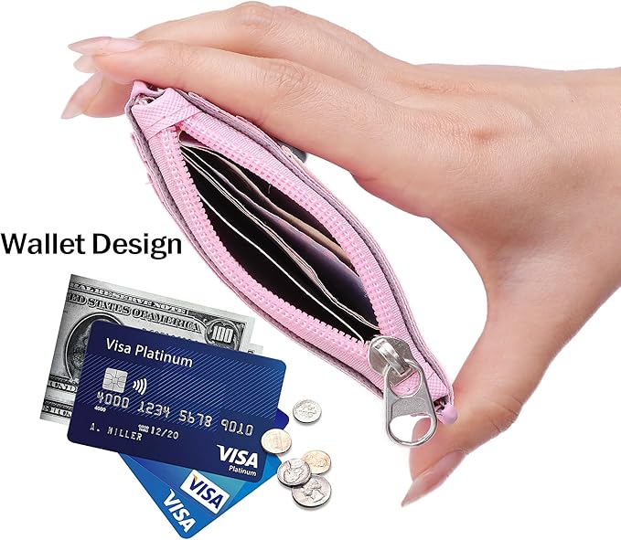 Cute ID Badge Holder Retractable Lanyard Reel Clip with Heavy Duty Carabiner,5 Card Slots in 2 Sided with Key Ring and Zipper for Students Teens Boys Girls Office Staff Women (Purple Rabbit)