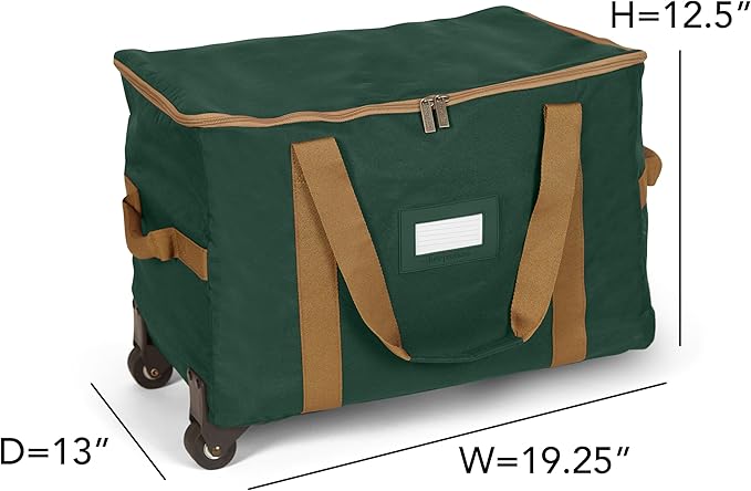 Covermates Keepsakes Rolling Christmas Light Storage Bag - Carrying Handles, ID Window, Dual Wheels - Holiday Storage, Green
