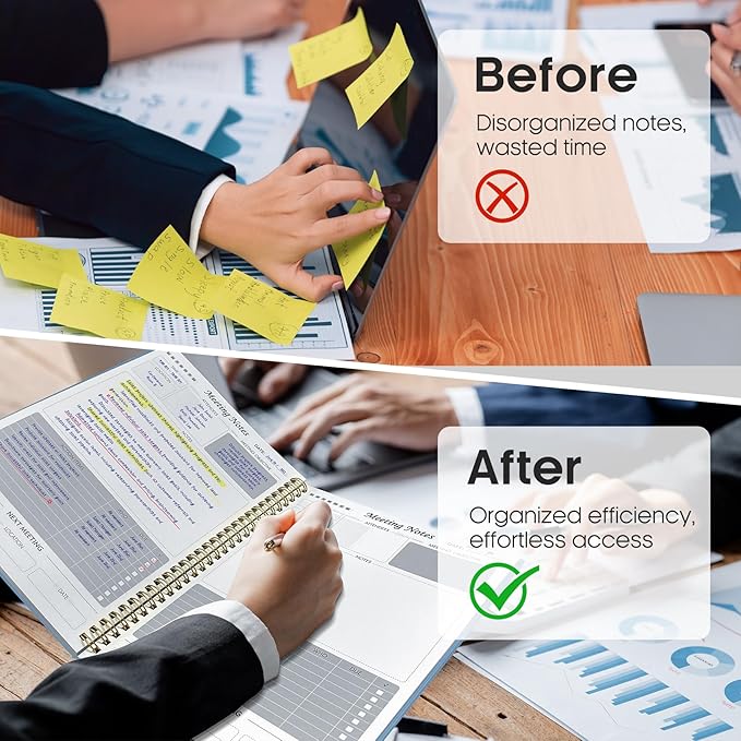 Meeting Notebook for Work Organization - Work Planner Notebook with Action Items, Agenda Planner for Note Taking, 160 Pages (6.9" X 9.9") Project Organizer for Men & Women - Sky Blue