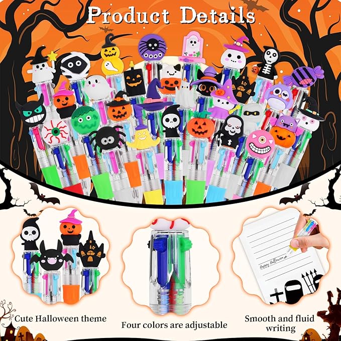 CZWZ 32Pcs Mini Multicolor Pens in One 4-in-1 Cute Pens Bulk for Kids, Ballpoint Pen for Birthdays and Children's Parties, Fun Gifts Assorted Ink Kawaii Pen(Halloween)