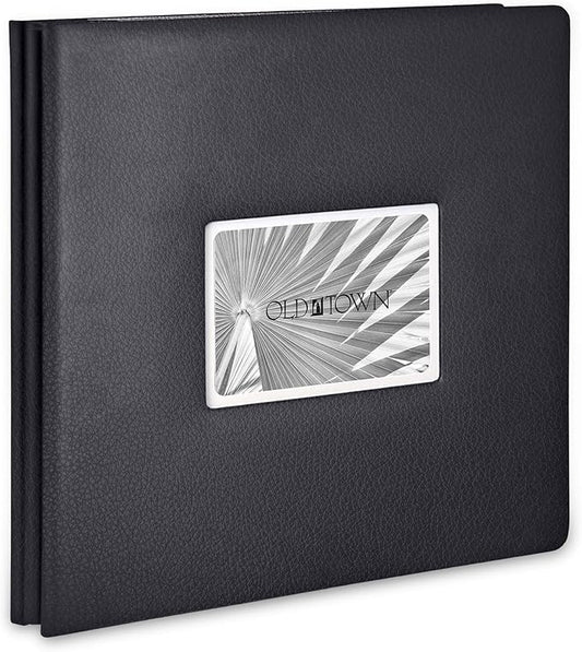 Old Town Bonded Leather Photo Album, Large Leather Scrapbook, Expandable Scrapbook Album 12x12 Double-Sided White Paper Pages and Optically Clear Pockets, Faux Suede Lining, Black