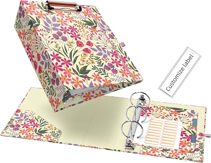 Ospelelf Mini 3 Ring Binder, 2 Inch, Cute Floral Binder for 5.5" x 8.5" with 5 Tab Dividers, File Folder Labels and Low Profile Clipboards