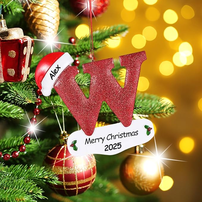 Personalized 26 Letters Ornaments for Christmas Tree 2025, Custom Christmas Ornament with Family Member's Names 3D Resin Xmas Hanging Pendant Original Gifts for Family Friends(W)