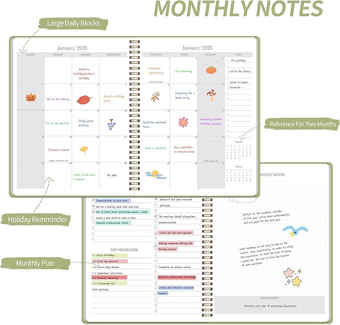 Monthly Planner 2025-2027 - 2 Year Monthly Planner Calendar 2025-2027, July 2025 - June 2027, 7.3" * 9.5", 24 Months Calendar Planner with Waterproof Cover＆Spiral Bound, for Office, School Home Planning - Green