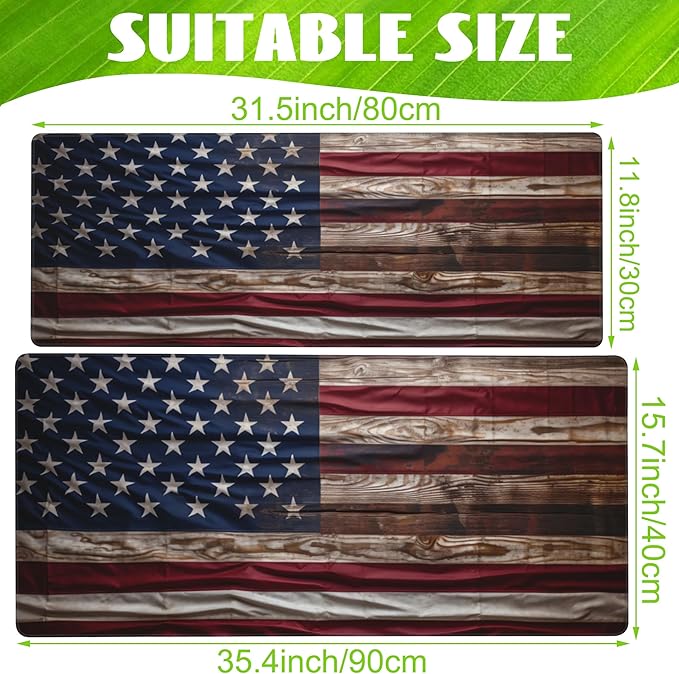 Large Gaming Mouse Pad for Desk,Wooden American Flag Desk Mat,Wooden USA Flag Desk Pad,Extended Big Computer Keyboard Mouse Pad with Non-Slip Base and Stitched Edge,35.4"x15.7"
