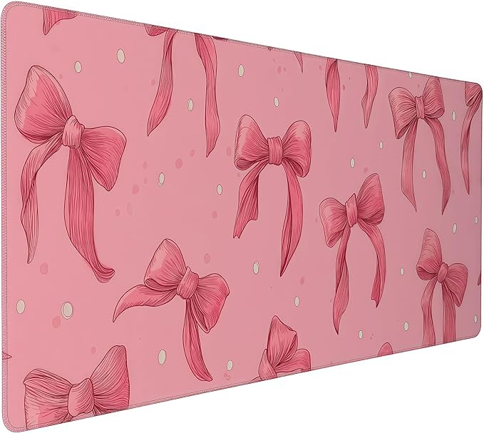 Large Pink Mouse Pad with Bows, Non-Slip Desk Mat for Laptop PC, Gaming Mousepad, 35.4 x 15.8 inches