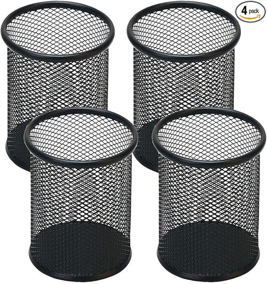 Pen Holder Mesh Pencil Holder Metal Pen Holder Cup Pencil Cup Holder for Desk Office Pen Organizer Black, 4 Pack