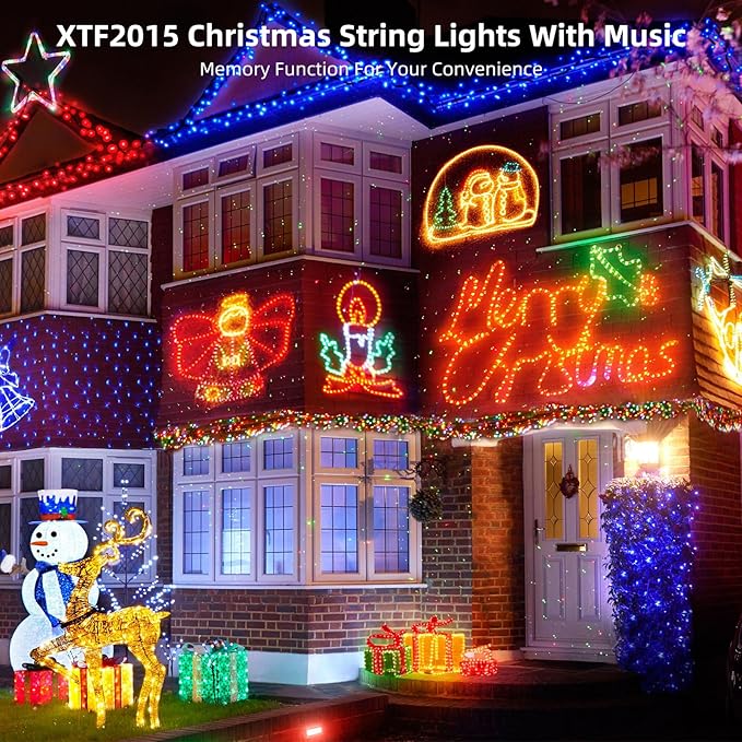 Music Motion Sensor Christmas String Lights 105ft 300 LED，Multicolour Christmas Tree Lights，End-to-End Plug In 6 Modes Christmas Lights, Waterproof for Indoor Outdoor Tree Party Yard Room Decor