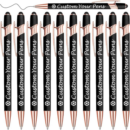 Amlion Personalized Custom Pens with Name Engraved Logo Text,10 Customized Writing Stylus Pen Promotional Item Gift for Men Women Office Business Wedding-Black