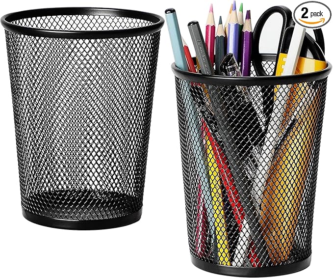 MaxGear Pen Holder for Desk, Premium Mesh Metal Pencil Holder Pen Cup Marker Organizer Makeup Brush Holders, Desk Accessories & Workspace Organizers for Home, School & Office, 5.4’’, 2 Pack