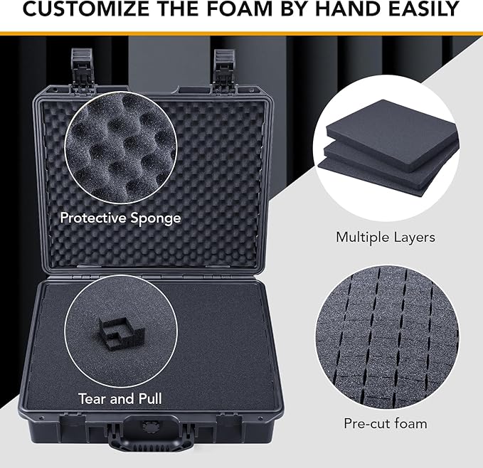 Lykus HC-4010 Waterproof Hard Case with Customizable Foam, Interior Size 16x13.2x4.6 in, Suitable for laptop, electronics, and more items