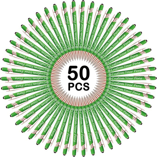 Amlion Personalized Custom Pens with Name Engraved Logo Text,50 Customized Writing Stylus Pen Promotional Item Gift for Men Women Office Business Wedding-Lighr Green