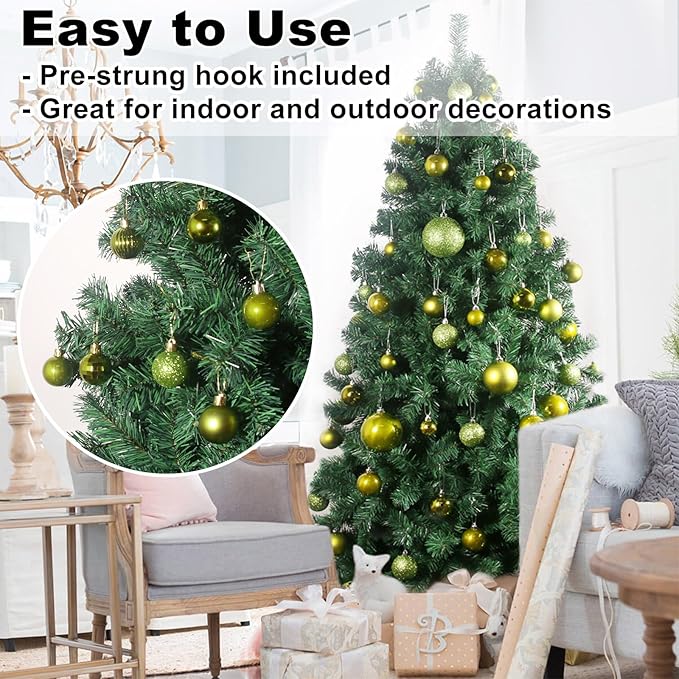 Lime Green 1.6" Small Christmas Balls Christmas Tree Decoration Ornaments Shatterproof Hanging Balls for Birthday Halloween Holiday Wedding Decorations Set of 12pcs