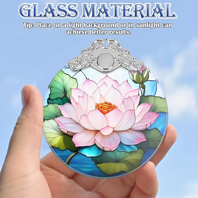 Lotus Stained Glass Ornament - Christmas Tree Decorations, Lotus Ornaments for Christmas Tree, Holiday Presents