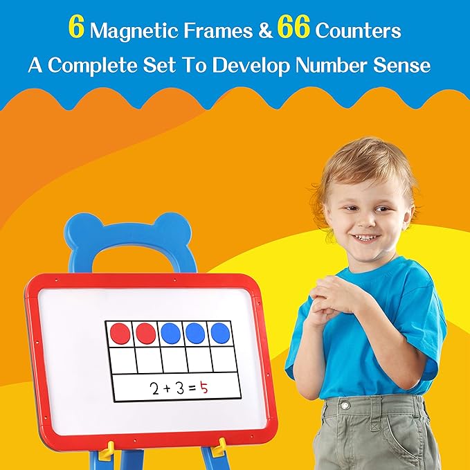 Magnetic Ten-Frame Set,6 Frames(with Blank Writing Space) and 66 Colorful Discs with 2 Markers (Upgraded Version for Fridge & Hand-held)